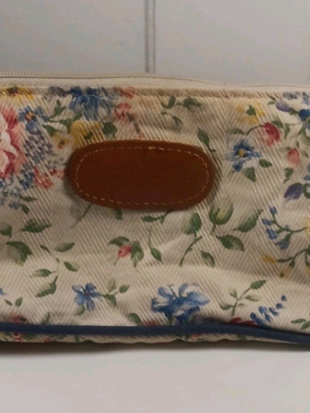 Longaberger Floral Canvas Mini Pouch in Cream Blue Pink